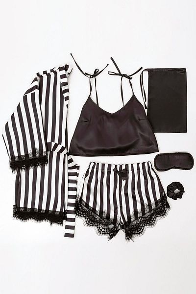 FOR YOU MODA Σετ αθλητικών σορτς 6 τεμαχίων μαύρο-λευκό ριγέ σατέν