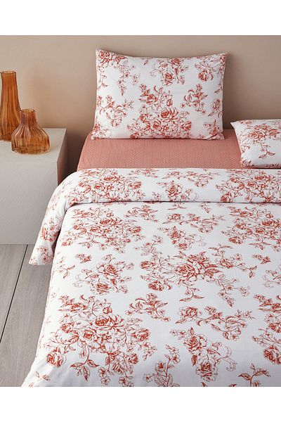English Home Orange Rosey Violen King Size Duvet Cover Set