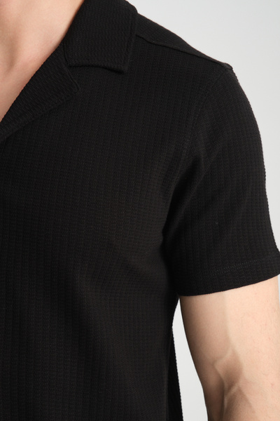 Frappoli Ανδρικό αθλητικό πουκάμισο βάφλα - Λεπτό γιακά, κοντό μανίκι, τσέπες, κανονική εφαρμογή