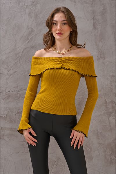 SHUGAA Women's Madonna Collar Elegant Textured Stylish Ripe Flexible Knitting Sweater