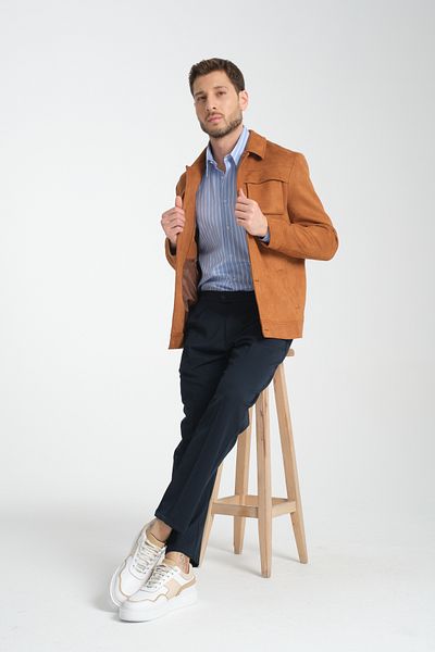 Frappoli Ανδρικό παλτό με κουμπιά Sports Slim Fit Suede Trench