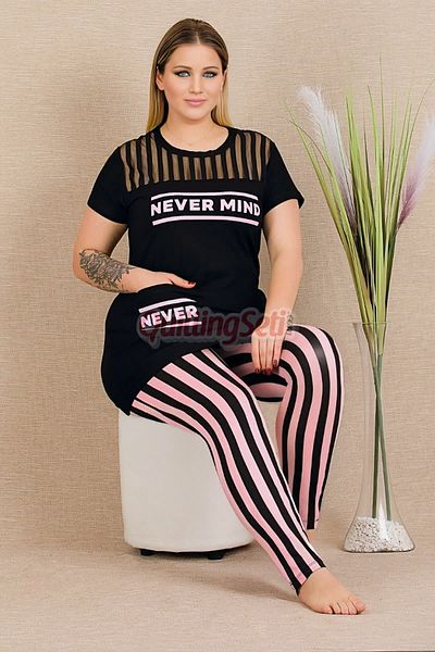 quilling Lady 10756 - Pink and Black Striped, Short Sleeve Plus Size Pajama Set