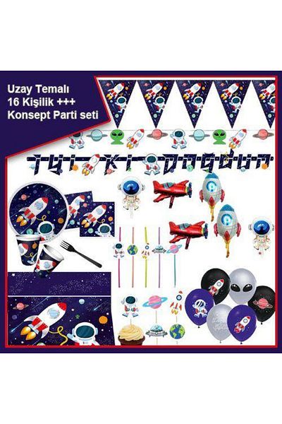 Parti Dükkanım Space Themed 16 Person +++ Full Party Set