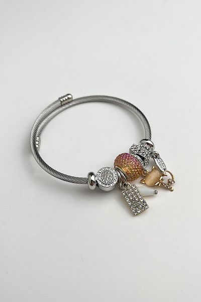 Modex Cat Detail Steel Charm Figured Spring Bracelet