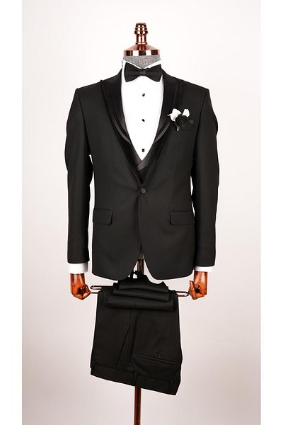 echol Men's Swallow Collar Black Groom Suit Tuxedo Suit