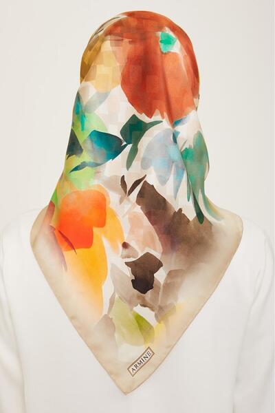 Armine Μπεζ με μοτίβο λουλουδιών τιβιλ μεταξωτό μαντήλι 9103 - 32