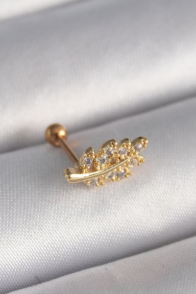 Skygo 316L Steel Gold Color Zircon Stone Branch Tragus Piercing - Tj-Pr1258