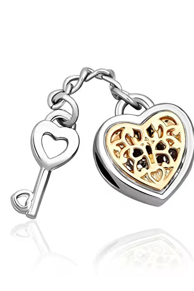 Fubena Sarı Kalbin Anahtarı Sallantılı Gümüş Charm