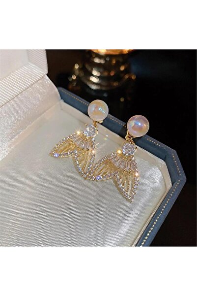 Pelin Aksesuar İncili Taşlı Hayalet Balık Kuyruğu Küpe