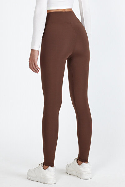 BANEGA Women's High Waist Drawstring Fleece Firming Brown Winter Tights