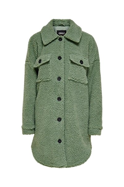 ONLY Düz Yaka Cepli-düğmeli Uzun Kollu Yeşil Kadın Kaban 15228419