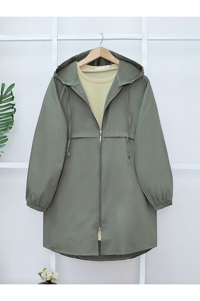 Modamorfo Καμπαρντίνα Araboy Raincoat με φερμουάρ με κουκούλα - Χακί