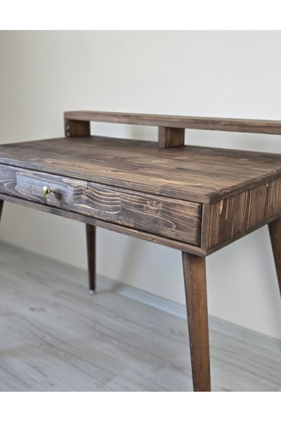 Alp E Ticaret Çalışma Masası %100 Ahşap Masif Çekmeceli Ceviz Renk