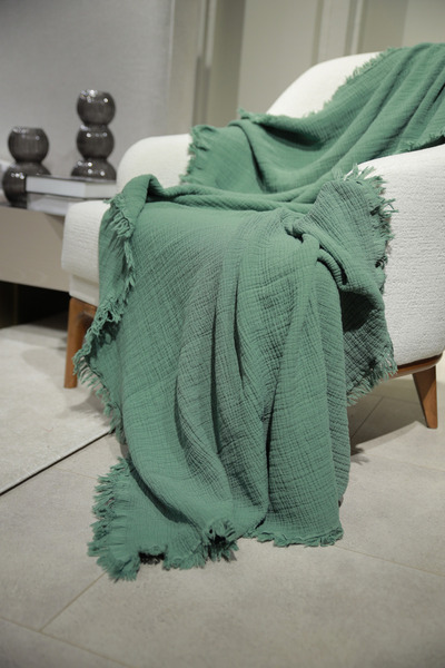 Genel Markalar Haki Yeşili Müslin Koltuk Şalı / Tv Battaniyesi (100 X 200 CM)