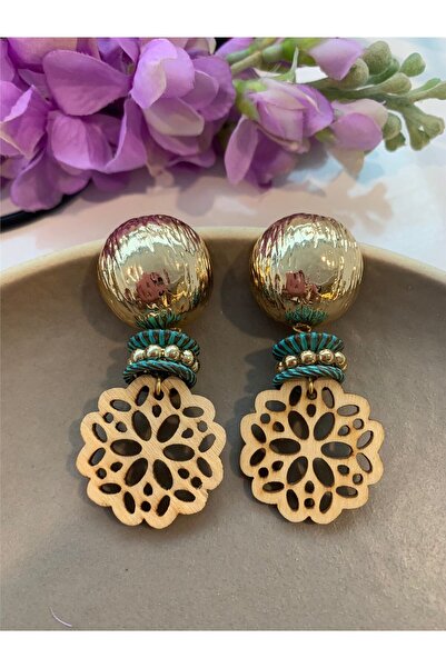 Pelin Aksesuar Ahşap Çiçekli Tasarım Küpe