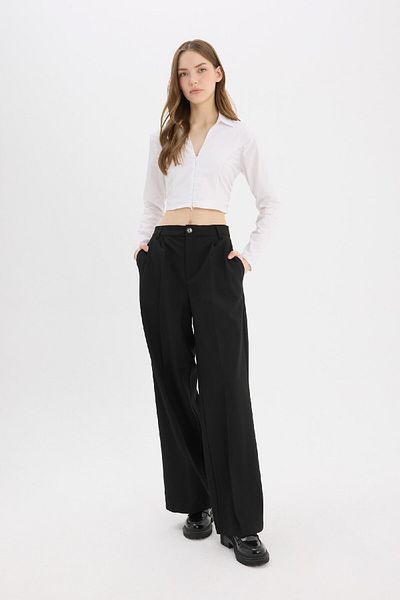 DeFacto High Waist Wide Leg Classic Pants - Fleto Pocket, Standard Length D8150Ax24Au
