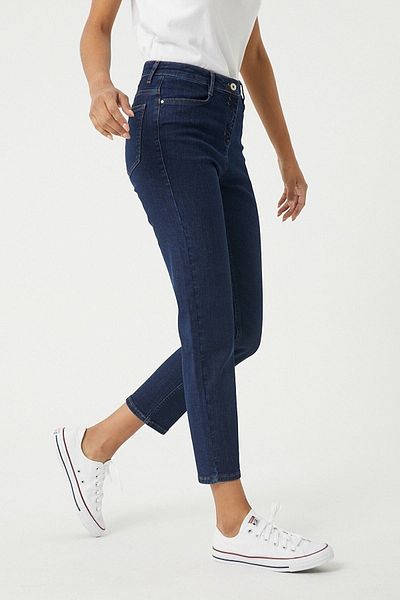 LAMİRA Mom Blue Lycra Mom Blugi Mom cu talie super înaltă