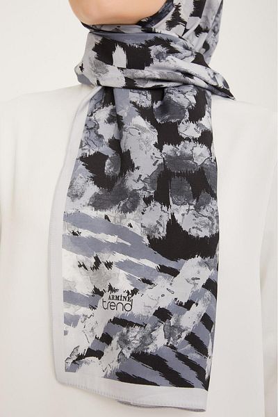 Armine Gray-Smoked Brush Patterned Modal Shawl - 6318-11