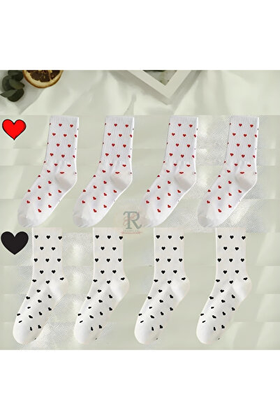 trampler 4 perechi de șosete albe de damă, roșu-negru, cu model de inimă mică, șosete sezoniere pentru femei
