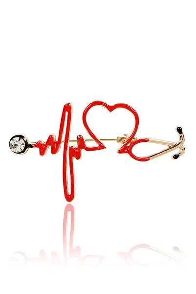 Pelin Aksesuar Kırmızı Steteskop Doktor Broş