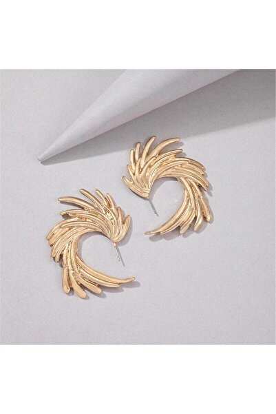 Pelin Aksesuar Gold Fringed Curved Hoop Earrings