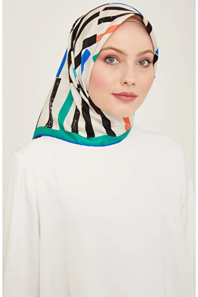 Armine Eșarfă de mătase Sura cu model de dungi verde - alb 9101 - 82