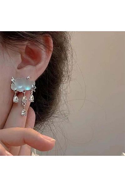 Pelin Aksesuar Cloud and Rain Drop White Earrings
