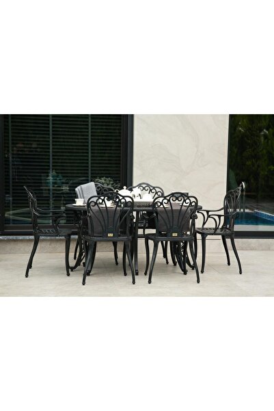 Sweet Home Masa Sandalye Ferforje görünümlü Plastik Oval İstanbul Masa Sandal...