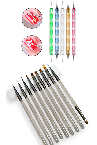 Easy Beauty Profesyonel Yüksek Kalite 9'lu Tırnak Süsleme Fırçası ve 5'li Dot...