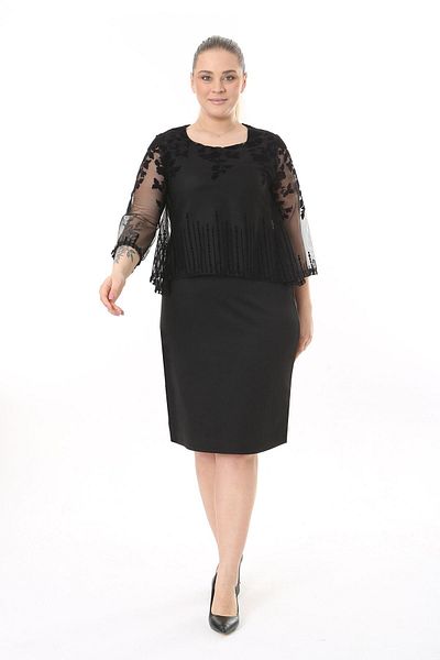 modayız Rochie de seara neagra cu pelerina marimi mari 30A-2515