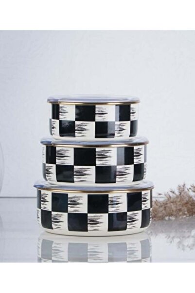 ACAR Qualıta-kıng Emaye 3 Lü Saklama Kabı Damalı