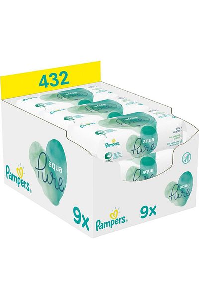 Pampers Aqua Pure Sensitive Baby Wipes, 99% Water, Hypoallergenic, 448 Wipes Total