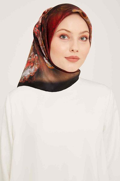 Armine Red Batik Floral Pattern Tivil Silk Scarf 9025-05