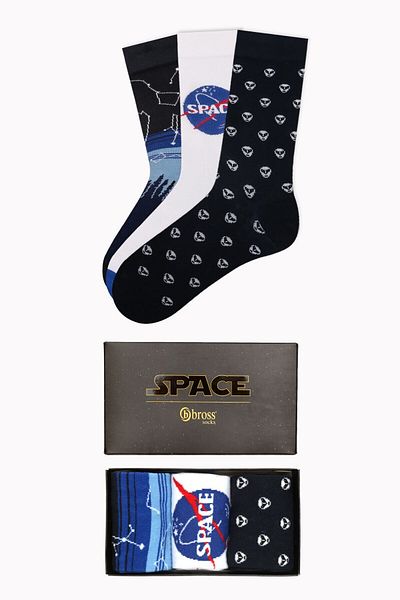 Bross Мъжки чорапи Space Collection, комплект от 3 броя в кутия, 2 броя