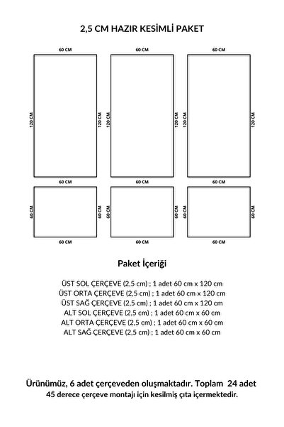 DİECOR Dekoratif Boyanabilir Hazır Kesimli 2.5 Cm Zarif 3 Üst 3 Alt Duvar Çıtası Paketi