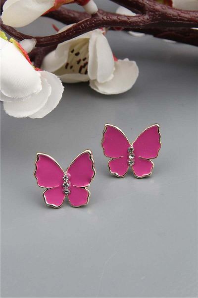 Pelin Aksesuar Fuchsia Butterfly Earrings
