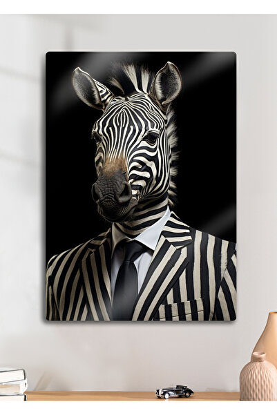 DekorHane Zebră în costum, în dungi - Pictură artistică de animale din metal
