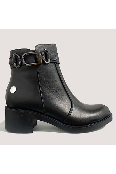 Mammamia Women's Buckle Zippered Leather Boots 1265 - Black - 36