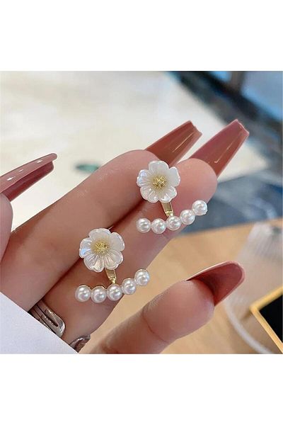 Pelin Aksesuar Ghost Earrings - with Flowers and Row Pearls