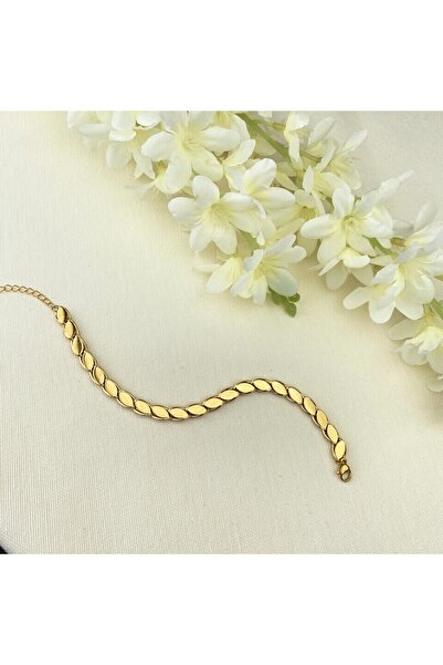 Kyver Arpa Bileklik Pullu Kadın Bileklik Kararmaz Çelik Gold 17 3cm