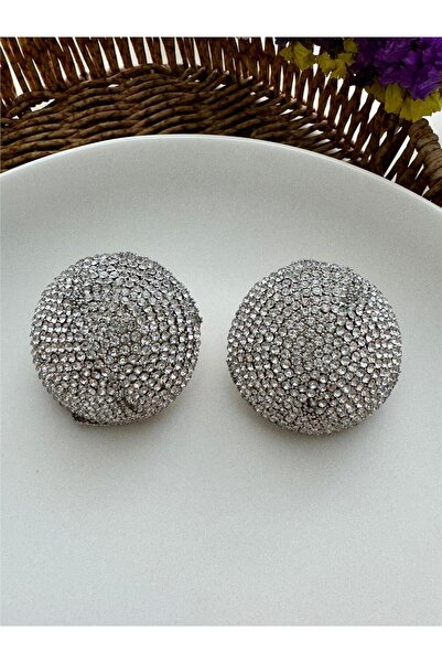 Pelin Aksesuar Kristal Taş ve Mini Boncuk Kaplı Büyük Daire Küpe