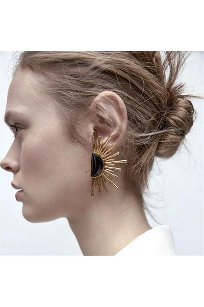Pelin Aksesuar Black Enamel Large Fringed Earrings
