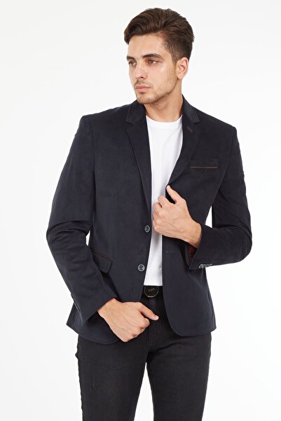 SPOSO Erkek Lacivert Slım Fıt Blazer Ceket