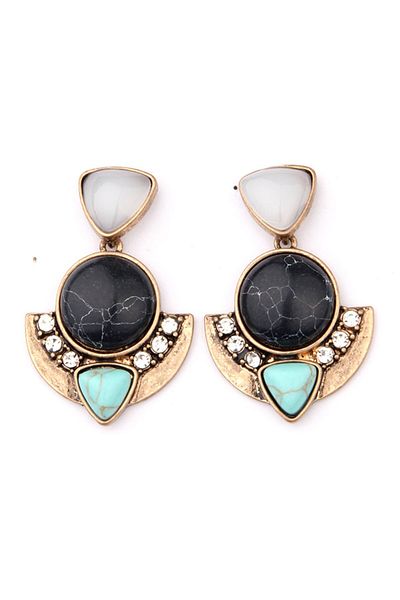 Pelin Aksesuar Black Blue Marble Stone Earrings