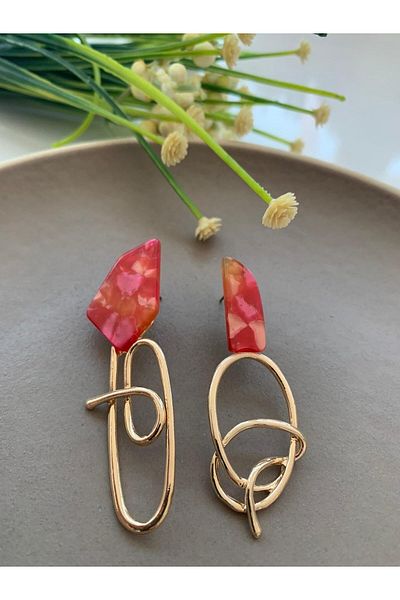 Pelin Aksesuar Orange Pink Design Earrings