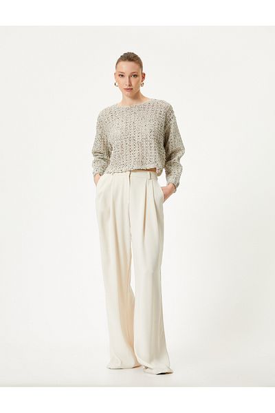 Koton Crew Neck Wide Sleeve Openwork Sweater