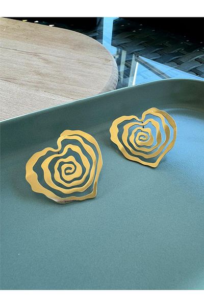 Pelin Aksesuar Gold Spiral Heart Earrings