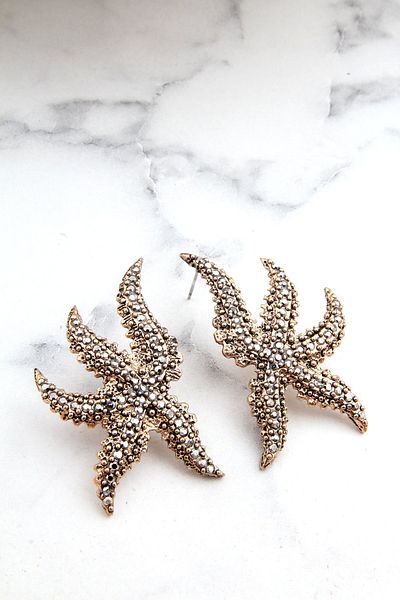 Pelin Aksesuar Smoked Stone Bronze Large Starfish Earrings