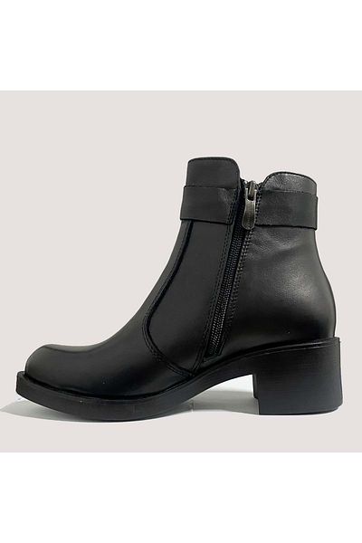 Mammamia Women's Buckle Zippered Leather Boots 1265 - Black - 36