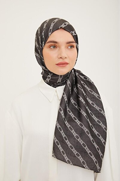 Armine Trend Pure Lina Siyah Renk Zincir Desen Şal 16-83